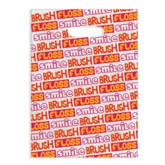 Sherman Dental BRUSH FLOSS SMILE BLOCK LETTERS SCATTER BAG 7" x 10"